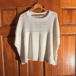 Max Studio Ivory Open-Knit Yoke Scoop Neck Sweater